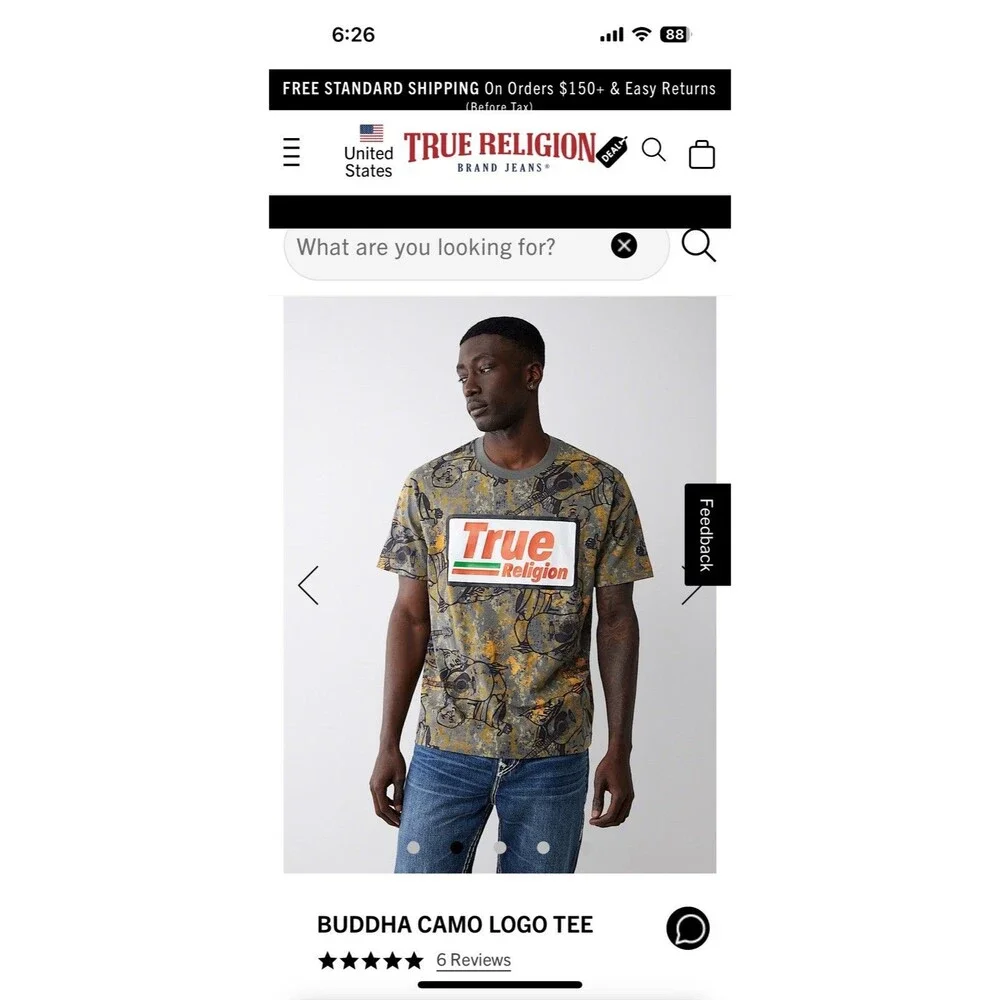 New Men’s True Religion Buddha Hunting Camo camouflage Logo Tee Size Medium $50